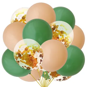 Set di palloncini verde oliva e coriandoli oro per decorazioni festa di compleanno