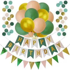 Kit Decorazione Festa Compleanno Verde Salvia Oliva Oro Palloncini Lattice Banner Happy Birthday Ghirlanda Triangolare Per Matrimonio Baby Shower Forniture Festa