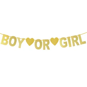 Gold glitzerndes Boy or Girl Banner für Gender Reveal Party Dekoration mit Herzen