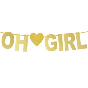 Gold glitzerndes Oh Girl Banner mit Herz für Babyparty und Gender Reveal Deko