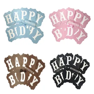 Happy Birthday Χάρτινο Πανό Τετράγωνο Κυματιστή Άκρη Γράμμα Pull Flag Με Κορδέλα Για Παιδιά Ενήλικες Διακόσμηση Πάρτι Γενεθλίων