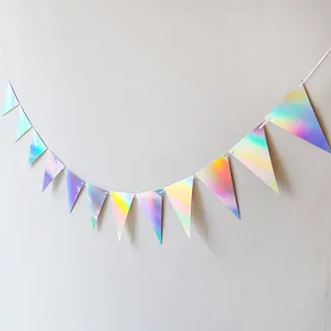 Ghirlanda di bandierine triangolari olografiche per decorazioni per feste di compleanno