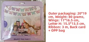 Detail view of butterfly party banner dimensions and packaging weight for birthdays