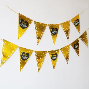 Gold-schwarze Happy Birthday Girlande mit metallischem Glanz für die Partydekoration