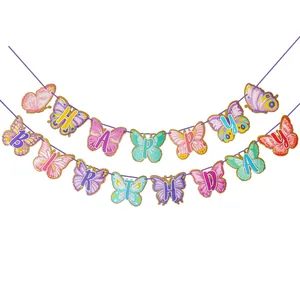 Colorful butterfly Happy Birthday banner with glitter accents for party decoration