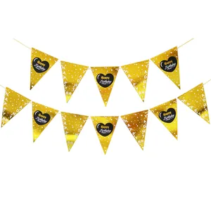 Glänzendes goldene Happy Birthday Wimpelkette Girlande für Geburtstagsfeier Dekoration