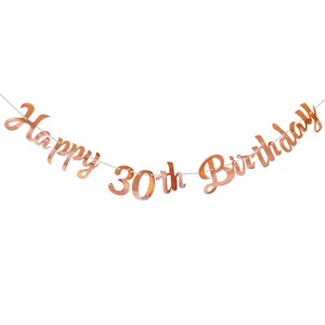 Μεταλλικό πανό Happy 30th Birthday σε ροζ χρυσό για διακόσμηση πάρτι γενεθλίων