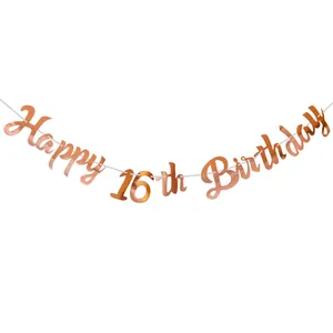 Μεταλλικό πανό Happy 16th Birthday σε ροζ χρυσό με γυαλιστερό φινίρισμα καθρέφτη