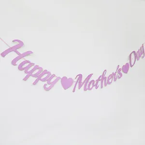 Pancarta Happy Mother's Day de purpurina morada con corazones para fiestas casa