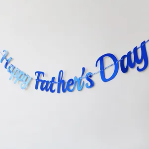 Shiny blue metallic Happy Father's Day banner for festive party wall decoration