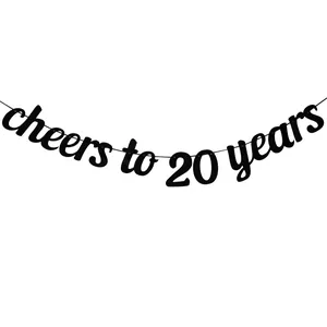 Glitter Cheers To Years Banner 20 30 40 50 60 Birthday Party Decoration Anniversary Pull Flag Gold Black Paper Garland Celebratory Hanging Sign
