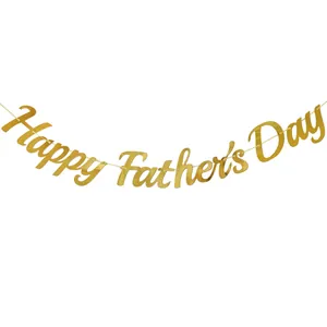 Golden Happy Father's Day banner bunting for party wall decoration on white background