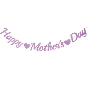 Pancarta morada brillante Happy Mother's Day con corazones para decorar la pared