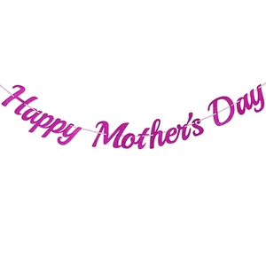 Pancarta Happy Mother's Day rosa con purpurina para decoración de fiestas en casa