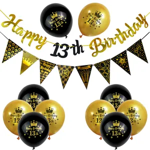 Milestone Age Birthday Party Decoration Set With Happy Birthday Banner Triangle Flags And Printed Latex Balloons For Celebration