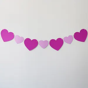 Detail of pink glitter heart garland banner for wedding and Valentine's Day party decor