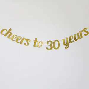 Golden glittery 'Cheers to 30 Years' banner for birthday parties or anniversaries