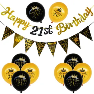Rose gold 21st birthday party decoration set with Happy Birthday banner and balloons