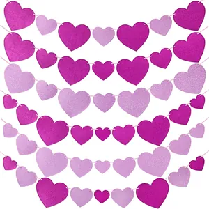 Heart Shaped Glitter Paper Garland Romantic Wedding Valentine's Day Party Backdrop Decoration Heart Banner Garland For Mother's Day Home Decor