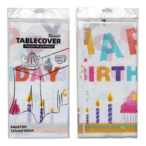 Embalaje frontal y posterior de mantel de plástico reutilizable Happy Birthday 137x183cm