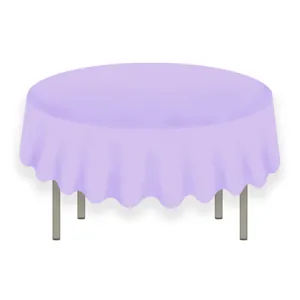 84 inch lavender purple PEVA round tablecloth featuring ruffled edges on white background
