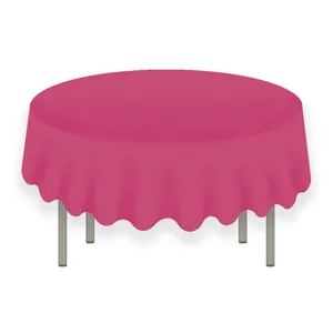 84 inch round rose red PEVA tablecloth with elegant draped edges for home dining decor