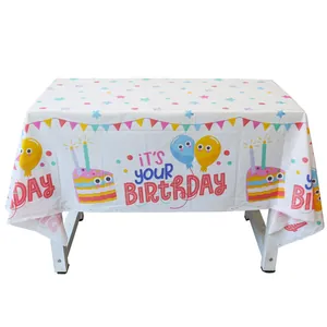 Mantel de cumpleaños impermeable con globos coloridos y diseños de pasteles