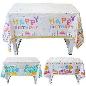 Manteles de cumpleaños impermeables con globos coloridos y diseños de pasteles animados