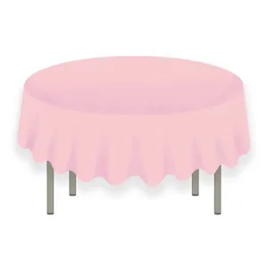 Detail of light pink PEVA round tablecloth showing natural drape and smooth texture