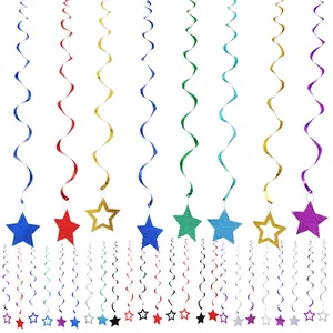 Star Spiral Hanging Decorations PVC Glitter Pentagram Streamers For Birthday Wedding Party Venue Layout Ceiling Swirl Pendants