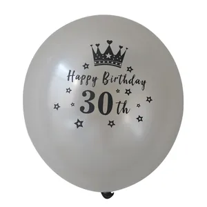 12-inch grijze ballon voor 30e verjaardag met zwarte kroon en sterren bedrukking