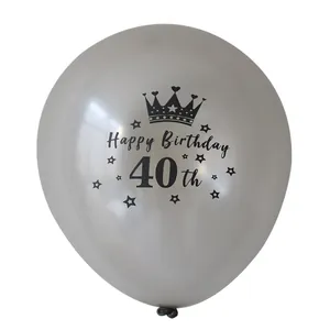 Detail van grijze 40ste verjaardag ballon met zwarte kroon en sterpatronen