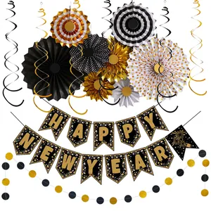 Décoration de Fête du Nouvel An Boules en Nid d'Abeille en Papier Spirales Suspendues Bannière de Lettres pour 2025