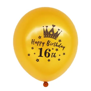 Gouden latex ballon met kroon en Happy Birthday 16 opdruk voor verjaardagsdecoratie