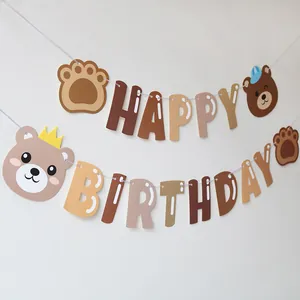 Ghirlanda vintage orsetto Happy Birthday per decorazione parete festa neonato