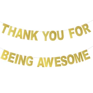 Gold Glitter Thank You For Being Awesome Banner Graduation Retirement Birthday Party Decoration Hanging Garland Festive Wall Sign