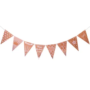 Rose gold triangle bunting banner for 80th birthday party with crown and cake prints