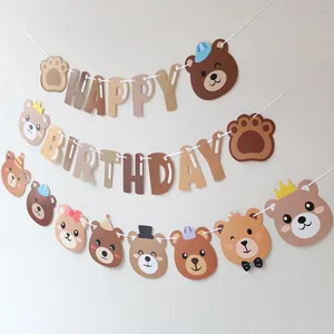 Ghirlanda di orsetti vintage marroni Happy Birthday per decorazione murale di compleanno
