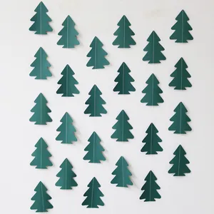 3D Christmas Tree Paper Garland Stereoscopic Hanging Banner For Holiday Party Home Window Decoration Dark Green Paper Cut Decoration