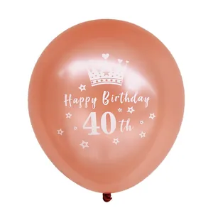 Detail van rosé goud 40e verjaardag ballon met kroon ontwerp en gedrukte tekst