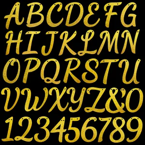 Macro di lettere e numeri dorati scintillanti per decorazioni di compleanno del 1975
