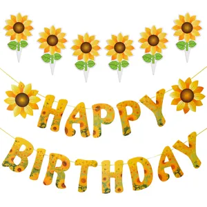 Bannière Joyeux Anniversaire Tournesol Et Décoration de Gâteau Tournesol Pour Décorations de Fête sur le Thème du Tournesol Fournitures d'Anniversaire