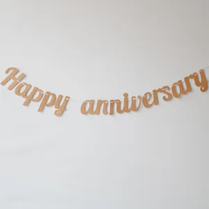 Golden glitter Happy Anniversary banner with sparkling letters for party decoration