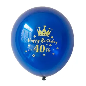 Donkerblauwe 40 jaar verjaardag ballon met gouden kroonopdruk en Happy Birthday tekst