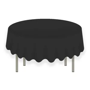 Round 84 inch black PEVA tablecloth for circular tables with elegant matte finish