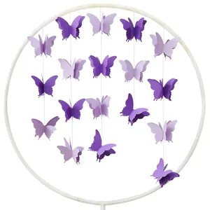 3D purple paper butterfly hanging garland decoration for birthday party and wedding event