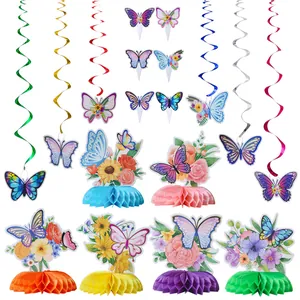 Set Decorazioni Festa Farfalla Spirali PVC Centrotavola Nido D'Ape Carta Per Compleanno Matrimonio Festa Giardino Decor
