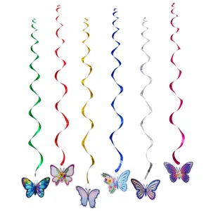 Decorazioni a spirale con farfalle colorate e sfere a nido d'ape per feste di compleanno