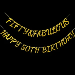 Birthday Party Decoration Glitter Letter Banner Fabulous Anniversary Celebration DIY Bunting Hanging Backdrop Supplies
