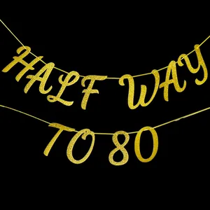 Bannière dorée pailletée Half Way To 80 pour 40e anniversaire sur fond noir chic